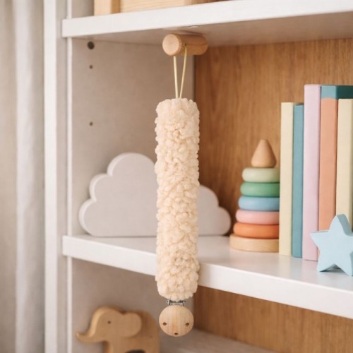 Βρεφικό Clip Φυσικό Ξύλο Pacifier clip white wool 7111